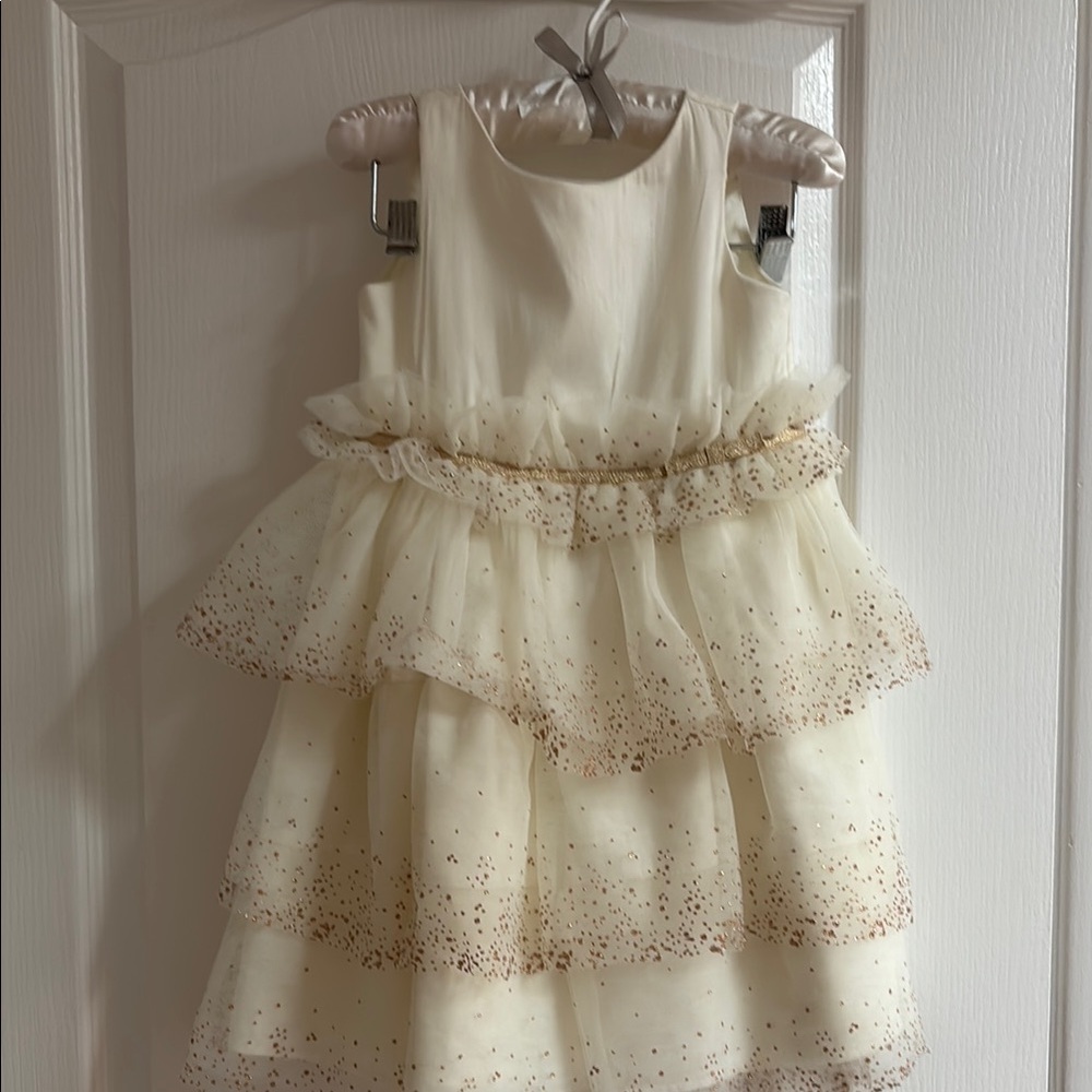 Elegant Cream Kids Dress with Gold Accents